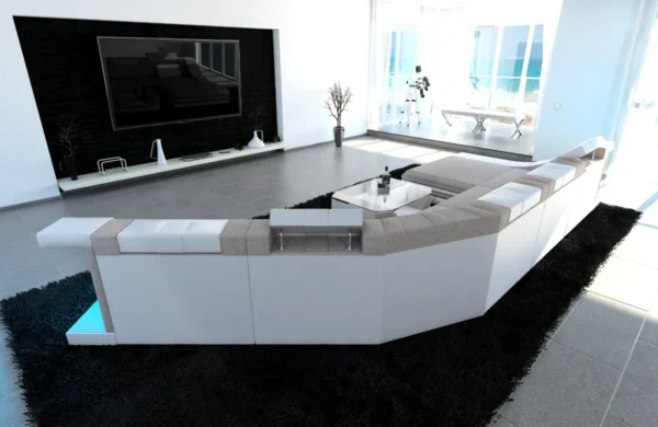 Webstoff Wohnlandschaft Treviano mit Ottomane C-Form XL Mini – Bild 12