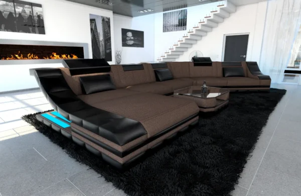 Webstoff Wohnlandschaft Treviano mit Ottomane C-Form XL Mini – Bild 13