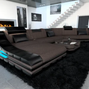 Webstoff Wohnlandschaft Treviano mit Ottomane C-Form XL Mini