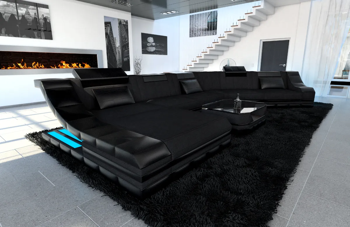 Mikrofaser Wohnlandschaft Treviano mit Ottomane C-Form XL Mini