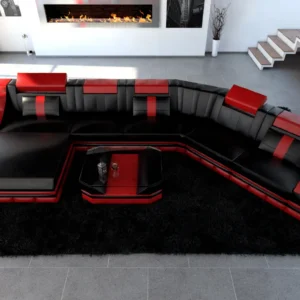 Kunstleder Wohnlandschaft Treviano mit Ottomane C-Form XL Mini