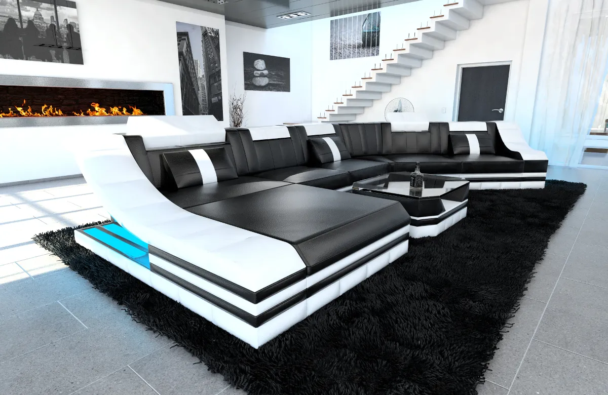 Kunstleder Wohnlandschaft Treviano mit Ottomane C-Form XL Mini