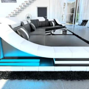 Kunstleder Wohnlandschaft Treviano mit Ottomane C-Form XL Mini