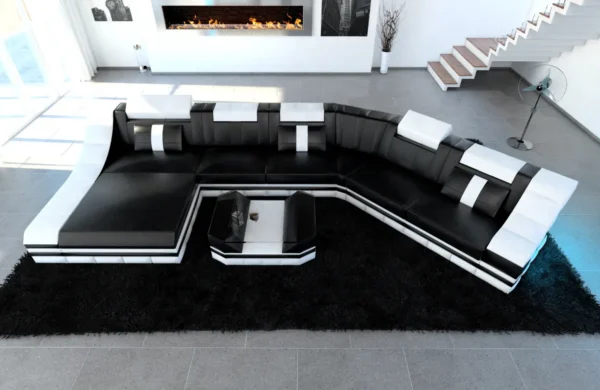 Kunstleder Wohnlandschaft Treviano mit Ottomane C-Form XL Mini – Bild 3