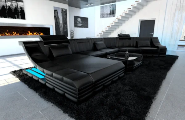 Kunstleder Wohnlandschaft Treviano mit Ottomane C-Form XL Mini – Bild 19