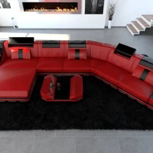 Kunstleder Wohnlandschaft Treviano mit Ottomane C-Form XL Mini