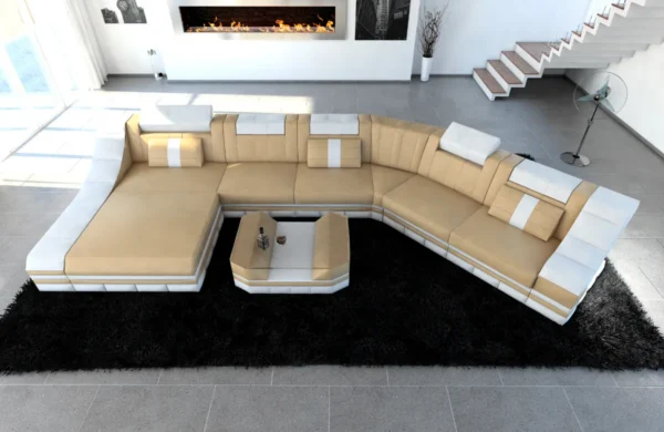 Kunstleder Wohnlandschaft Treviano mit Ottomane C-Form XL Mini – Bild 39
