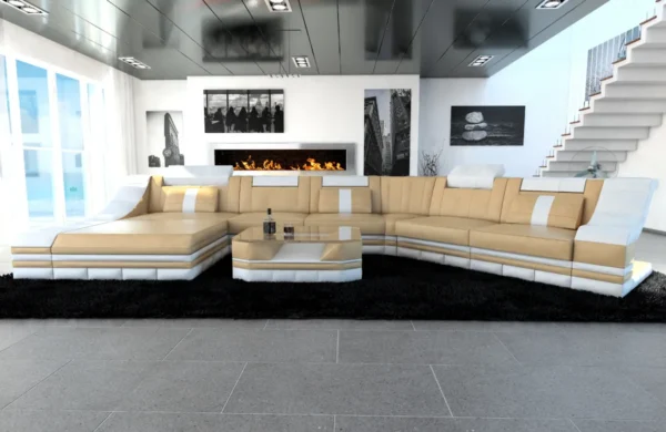 Kunstleder Wohnlandschaft Treviano mit Ottomane C-Form XL Mini – Bild 40