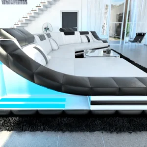 Kunstleder Wohnlandschaft Treviano mit Ottomane C-Form XL Mini