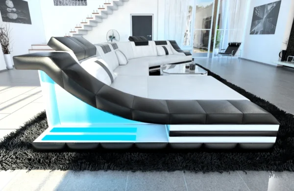 Kunstleder Wohnlandschaft Treviano mit Ottomane C-Form XL Mini – Bild 44