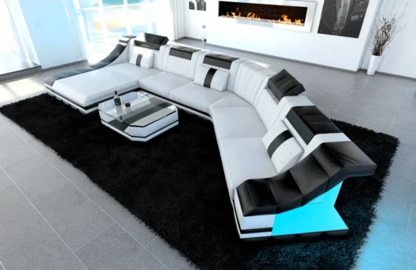 Kunstleder Wohnlandschaft Treviano mit Ottomane C-Form XL Mini – Bild 47
