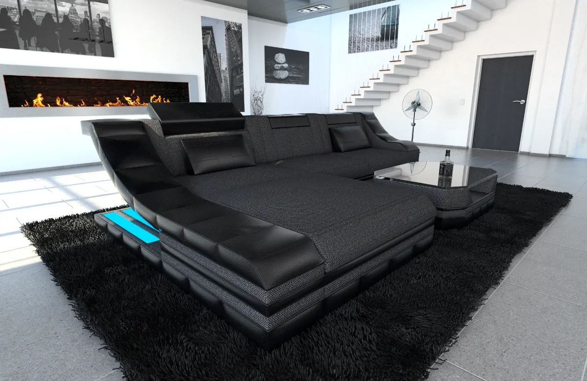 Webstoff Ecksofa Treviano mit Ottomane L-Form S