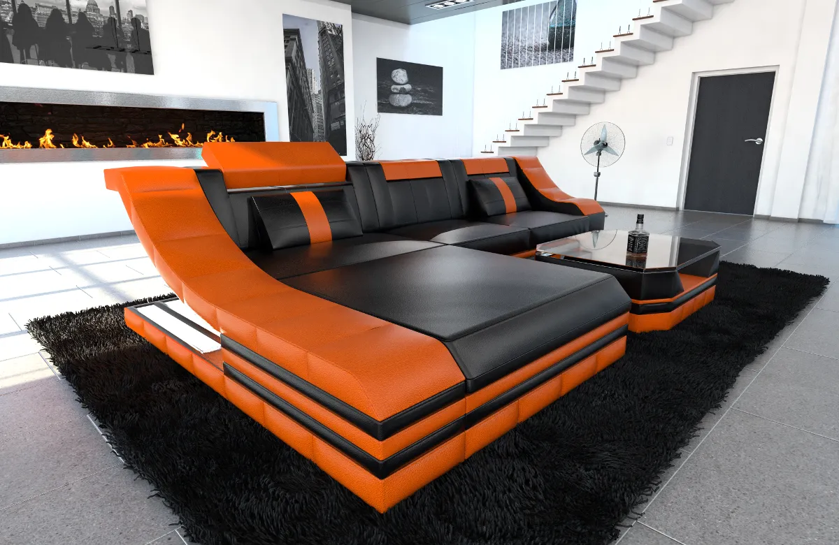 Echtleder Ecksofa Treviano mit Ottomane L-Form S