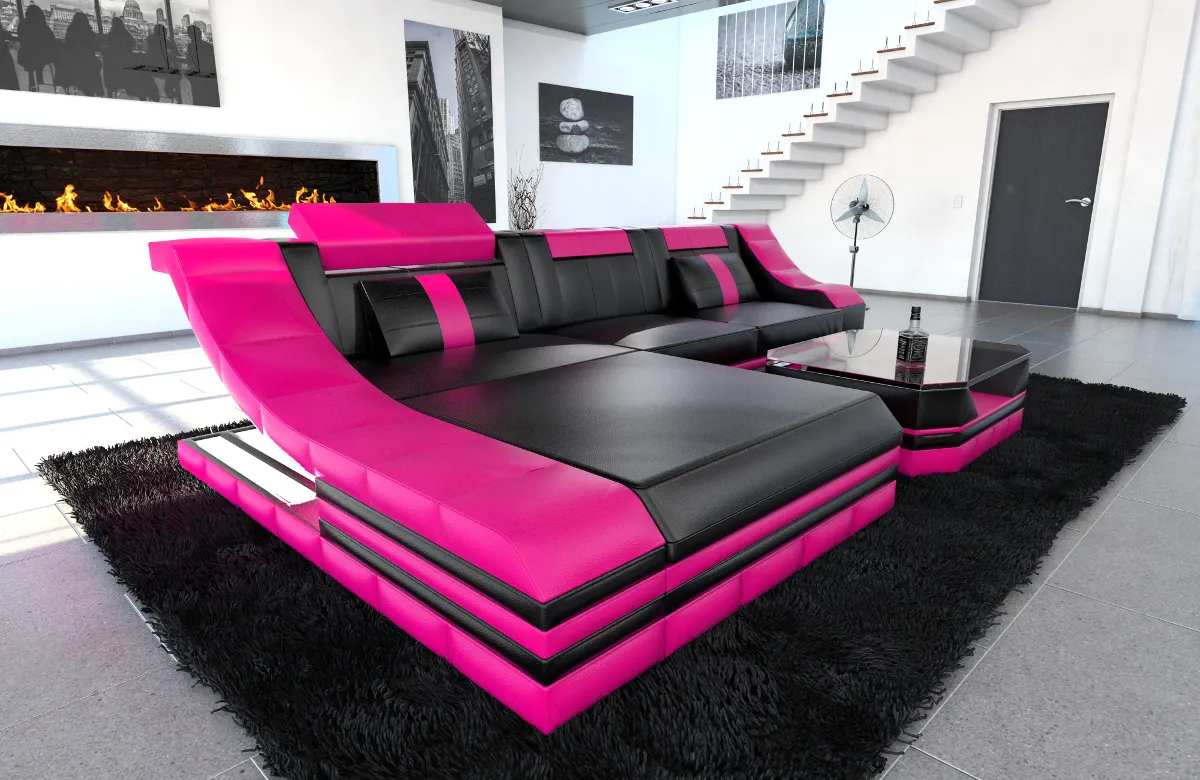 Echtleder Ecksofa Treviano mit Ottomane L-Form S Mini