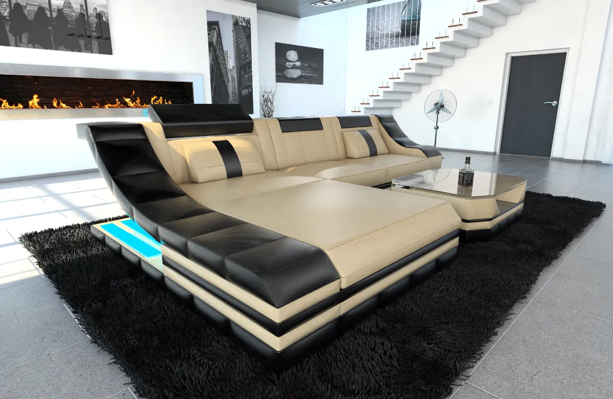 Büffelleder Ecksofa Treviano mit Ottomane L-Form S Mini