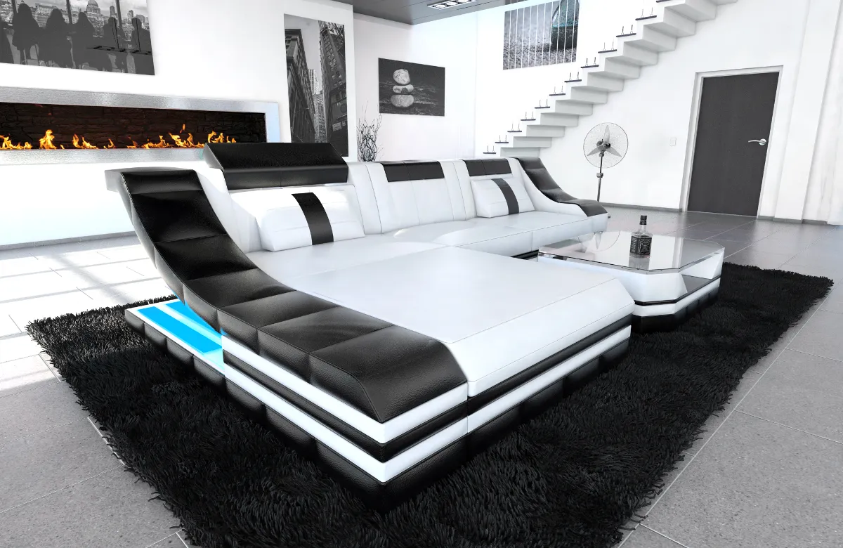 Büffelleder Ecksofa Treviano mit Ottomane L-Form S