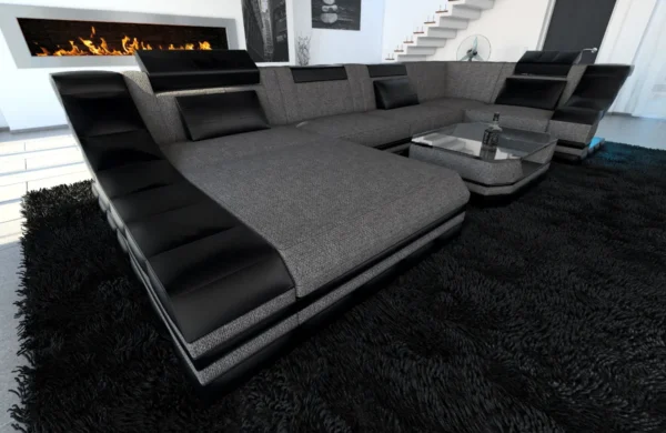 Webstoff Wohnlandschaft Treviano mit Ottomane U-Form L Mini – Bild 13