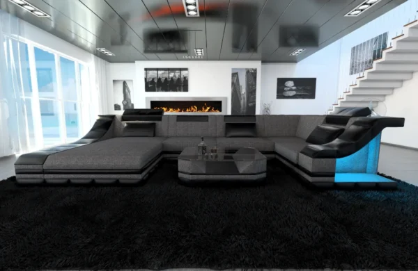 Webstoff Wohnlandschaft Treviano mit Ottomane U-Form L Mini – Bild 16
