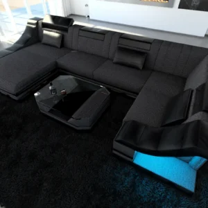 Webstoff Wohnlandschaft Treviano mit Ottomane U-Form L Mini