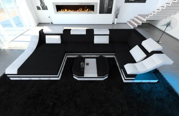 Webstoff Wohnlandschaft Treviano mit Ottomane U-Form L Mini – Bild 27