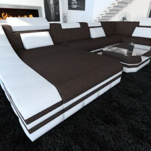 Webstoff Wohnlandschaft Treviano mit Ottomane U-Form L Mini