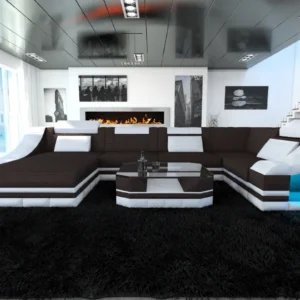 Webstoff Wohnlandschaft Treviano mit Ottomane U-Form L Mini