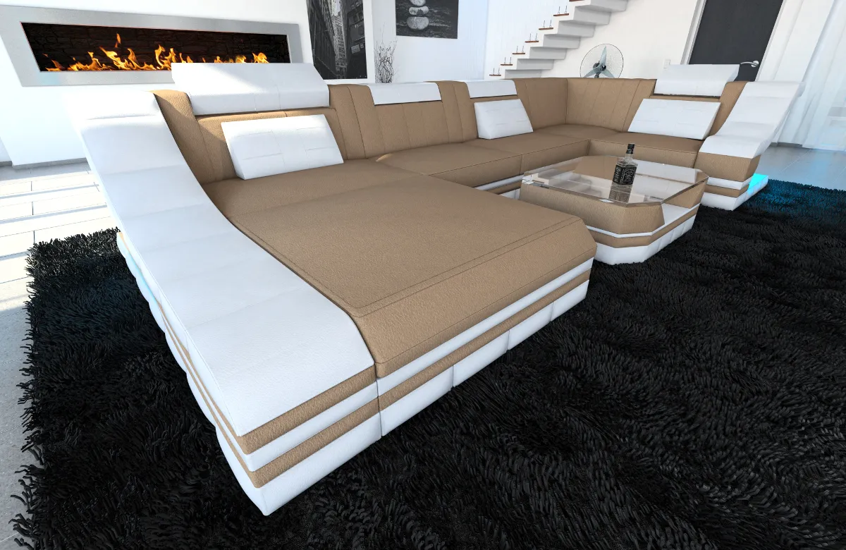 Mikrofaser Wohnlandschaft Treviano mit Ottomane U-Form L