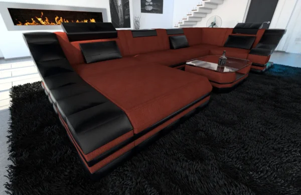 Mikrofaser Wohnlandschaft Treviano mit Ottomane U-Form L Mini
