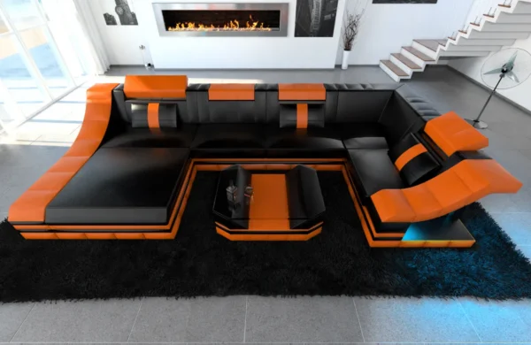 Kunstleder Wohnlandschaft Treviano mit Ottomane U-Form L – Bild 9