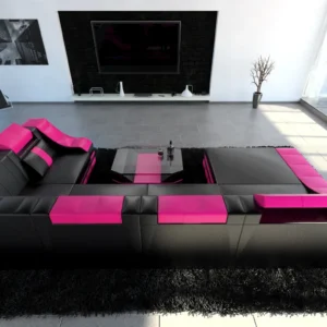 Kunstleder Wohnlandschaft Treviano mit Ottomane U-Form L
