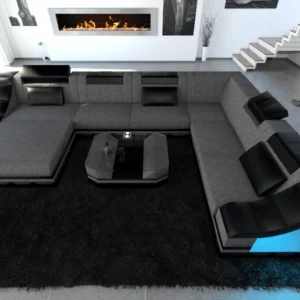 Webstoff Wohnlandschaft Treviano mit Ottomane U-Form XL