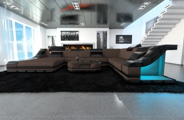 Webstoff Wohnlandschaft Treviano mit Ottomane U-Form XL – Bild 10