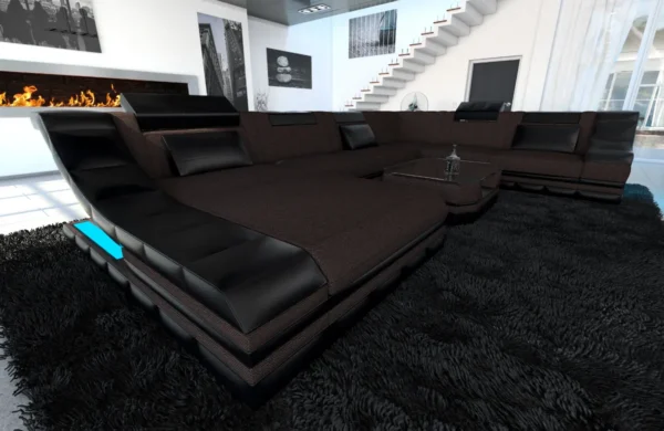 Webstoff Wohnlandschaft Treviano mit Ottomane U-Form XL – Bild 13