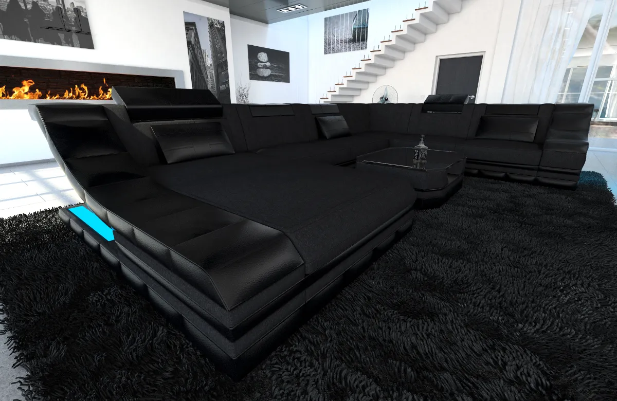 Mikrofaser Wohnlandschaft Treviano mit Ottomane U-Form XL Mini