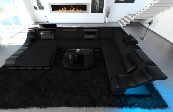 Mikrofaser Wohnlandschaft Treviano mit Ottomane U-Form XL – Bild 9
