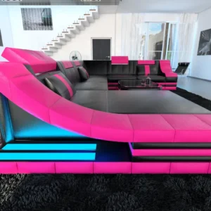 Echtleder Wohnlandschaft Treviano mit Ottomane U-Form XL Mini