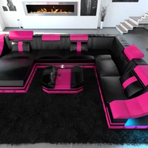 Echtleder Wohnlandschaft Treviano mit Ottomane U-Form XL Mini