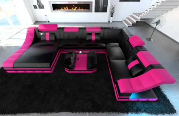 Echtleder Wohnlandschaft Treviano mit Ottomane U-Form XL Mini – Bild 3
