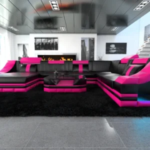 Echtleder Wohnlandschaft Treviano mit Ottomane U-Form XL Mini