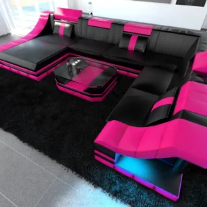 Echtleder Wohnlandschaft Treviano mit Ottomane U-Form XL Mini