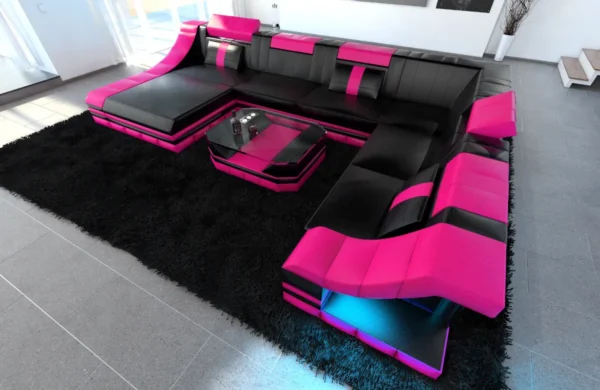 Echtleder Wohnlandschaft Treviano mit Ottomane U-Form XL Mini – Bild 5