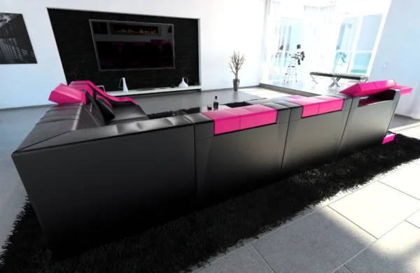 Echtleder Wohnlandschaft Treviano mit Ottomane U-Form XL Mini – Bild 6