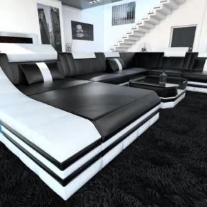 Echtleder Wohnlandschaft Treviano mit Ottomane U-Form XL Mini