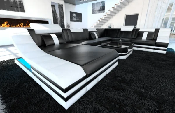 Echtleder Wohnlandschaft Treviano mit Ottomane U-Form XL Mini – Bild 13