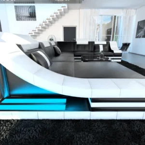 Echtleder Wohnlandschaft Treviano mit Ottomane U-Form XL Mini