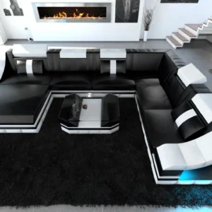 Echtleder Wohnlandschaft Treviano mit Ottomane U-Form XL Mini