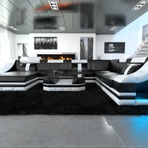 Echtleder Wohnlandschaft Treviano mit Ottomane U-Form XL Mini