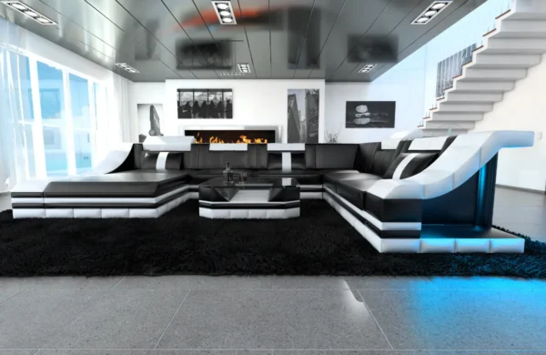 Echtleder Wohnlandschaft Treviano mit Ottomane U-Form XL Mini – Bild 16