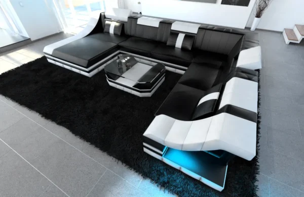 Echtleder Wohnlandschaft Treviano mit Ottomane U-Form XL Mini – Bild 17
