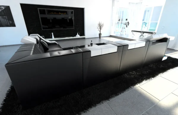 Echtleder Wohnlandschaft Treviano mit Ottomane U-Form XL Mini – Bild 18